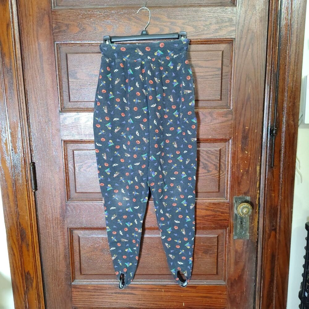 VTG Retro Halloween Pumpkins Scarecrows Ghosts Stirrup Pants Wmns Xs/T3